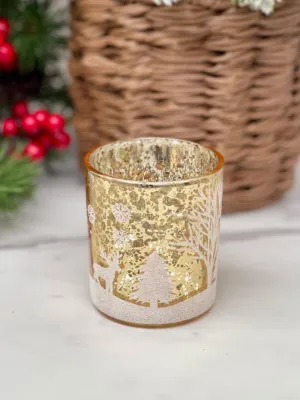 Frosted Forest Glow Candle Holder - Gold